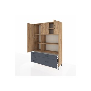 Hyperion Dolap 7 Raflı 5 Çekmeceli 3 Kapaklı 132x44x195 Çam-çam/antrasit