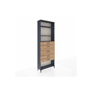 Arges Dolap 3 Raflı 5 Çekmeceli 88x30x243 Antrasit-çam