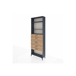 Arges Dolap 3 Raflı 5 Çekmeceli 88x30x243 Antrasit-çam