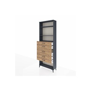 Arges Dolap 3 Raflı 5 Çekmeceli 88x30x243 Antrasit-çam