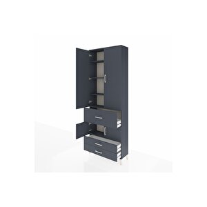 Arges Dolap 5 Raflı 3 Çekmeceli 4 Kapaklı 88x30x243 Antrasit-antrasit