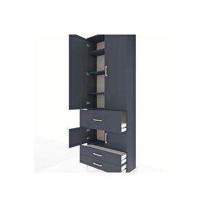 Arges Dolap 5 Raflı 3 Çekmeceli 4 Kapaklı 88x30x243 Antrasit-antrasit