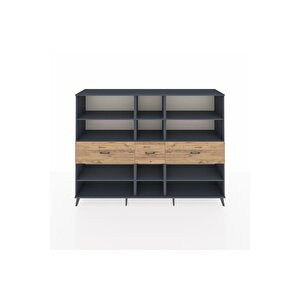 Hyperion Dolap 9 Raflı 3 Çekmeceli  220x44x163 Antrasit-antrasit/çam
