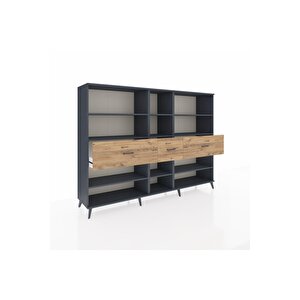 Hyperion Dolap 9 Raflı 3 Çekmeceli  220x44x163 Antrasit-antrasit/çam
