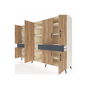 Hyperion Dolap 12 Raflı 2 Çekmeceli 8 Kapaklı 220x44x163 Aytaşı-çam/antrasit