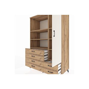 Kronos Dolap 7 Raflı 6 Çekmeceli Tek Kapaklı  132x59x195 Çam-aytaşı/çam