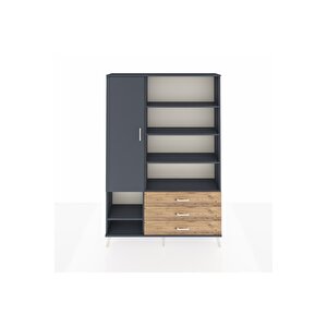 Arges Dolap 9 Raflı 3 Çekmeceli Tek Kapaklı  132x30x195 Antrasit-antrasit/çam