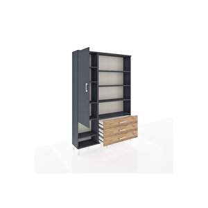 Arges Dolap 9 Raflı 3 Çekmeceli Tek Kapaklı  132x30x195 Antrasit-antrasit/çam