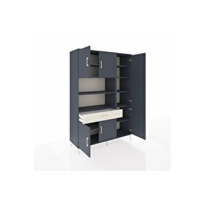 Hyperion Dolap 10 Raflı Tek Çekmeceli 6 Kapaklı 132x44x195 Antrasit-antrasit/aytaşı