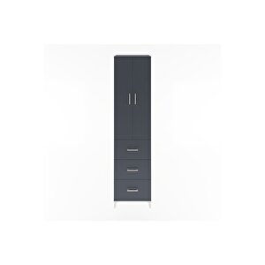 Hyperion Dolap 4 Raflı 3 Çekmeceli 2 Kapaklı 60x44x243 Antrasit-antrasit