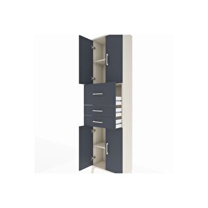 Arges Dolap 3 Raflı 3 Çekmeceli 4 Kapaklı 60x30x221 Aytaşı-antrasit