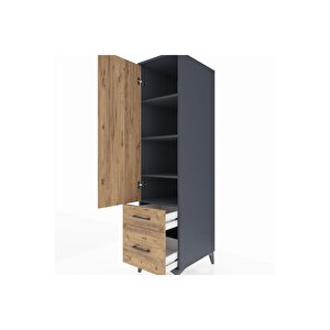 Kronos Dolap 4 Raflı 2 Çekmeceli Tek Kapaklı 44x59x182 Antrasit-çam