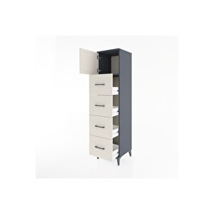 Hyperion Dolap Tek Raflı 4 Çekmeceli Tek Kapaklı 44x44x182 Antrasit-aytaşı