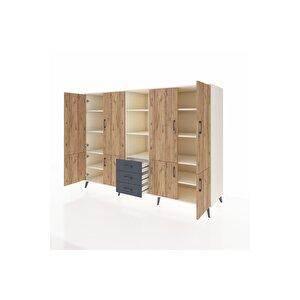 Kronos Dolap 11 Raflı 3 Çekmeceli 8 Kapaklı 220x59x163 Aytaşı-çam/antrasit