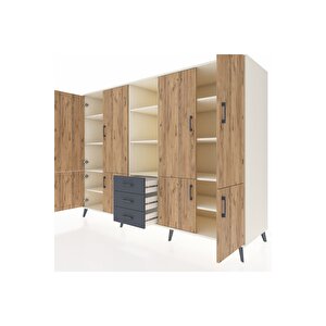 Kronos Dolap 11 Raflı 3 Çekmeceli 8 Kapaklı 220x59x163 Aytaşı-çam/antrasit