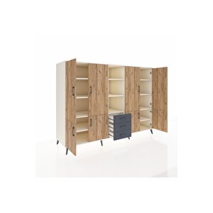 Kronos Dolap 11 Raflı 3 Çekmeceli 8 Kapaklı 220x59x163 Aytaşı-çam/antrasit