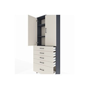 Arges Dolap 3 Raflı 5 Çekmeceli 2 Kapaklı 88x30x221 Antrasit-aytaşı