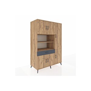 Kronos Dolap 10 Raflı Tek Çekmeceli 6 Kapaklı 132x59x195 Çam-çam/antrasit