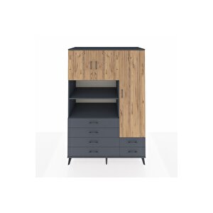 Kronos Dolap 9 Raflı 6 Çekmeceli 3 Kapaklı 132x59x195 Antrasit-çam/antrasit