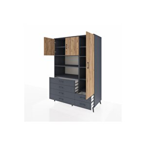 Kronos Dolap 9 Raflı 6 Çekmeceli 3 Kapaklı 132x59x195 Antrasit-çam/antrasit