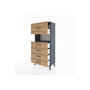 Hyperion Dolap Tek Raflı 5 Çekmeceli 60x44x134 Antrasit-çam