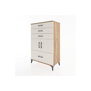 Hyperion Dolap Tek Raflı 4 Çekmeceli 2 Kapaklı 88x44x134 Çam-aytaşı