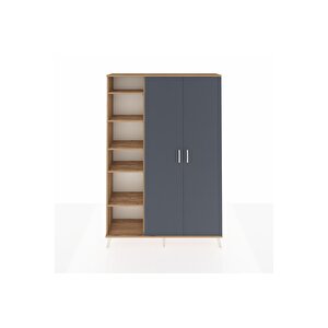 Arges Dolap 7 Raflı 2 Kapaklı Tek Askılı 132x30x195 Çam-antrasit/çam