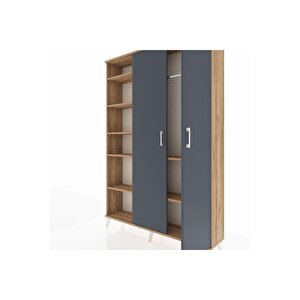 Arges Dolap 7 Raflı 2 Kapaklı Tek Askılı 132x30x195 Çam-antrasit/çam