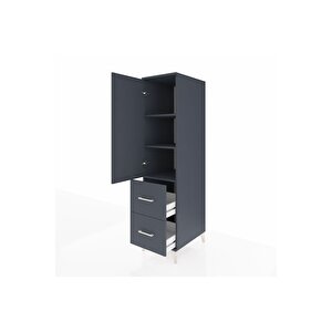 Kronos Dolap 3 Raflı 2 Çekmeceli Tek Kapaklı 44x59x182 Antrasit-antrasit