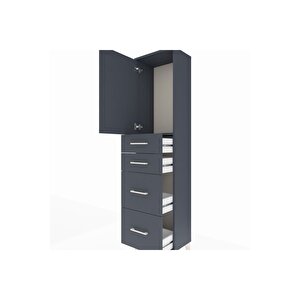 Arges Dolap Tek Raflı 4 Çekmeceli Tek Kapaklı 44x30x182 Antrasit-antrasit