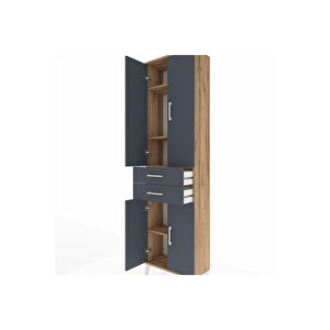 Arges Dolap 4 Raflı 2 Çekmeceli 4 Kapaklı 60x30x221 Çam-antrasit