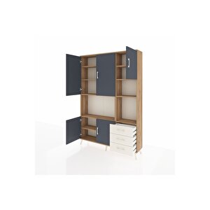 Arges Dolap 9 Raflı 3 Çekmeceli 5 Kapaklı 132x30x195 Çam-antrasit/aytaşı