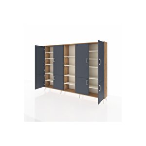 Arges Dolap 14 Raflı 8 Kapaklı 220x30x163 Çam-antrasit/aytaşı