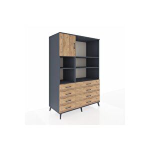 Kronos Dolap 7 Raflı 8 Çekmeceli Tek Kapaklı  132x59x195 Antrasit-çam/çam