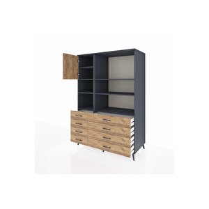 Kronos Dolap 7 Raflı 8 Çekmeceli Tek Kapaklı  132x59x195 Antrasit-çam/çam