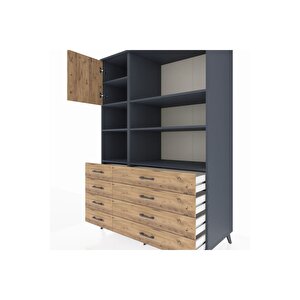Kronos Dolap 7 Raflı 8 Çekmeceli Tek Kapaklı  132x59x195 Antrasit-çam/çam