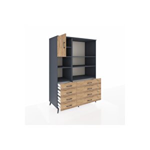 Kronos Dolap 7 Raflı 8 Çekmeceli Tek Kapaklı  132x59x195 Antrasit-çam/çam