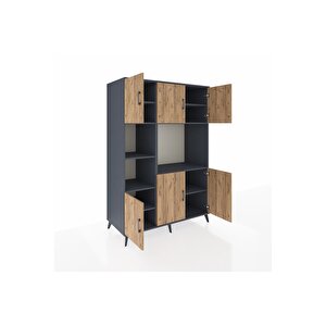 Kronos Dolap 9 Raflı 6 Kapaklı 132x59x195 Antrasit-çam/antrasit