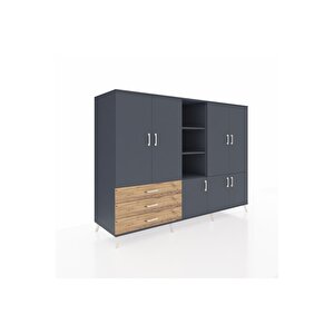 Kronos Dolap 11 Raflı 3 Çekmeceli 7 Kapaklı 220x59x163 Antrasit-antrasit/çam