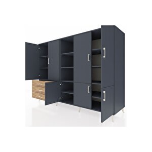 Kronos Dolap 11 Raflı 3 Çekmeceli 7 Kapaklı 220x59x163 Antrasit-antrasit/çam