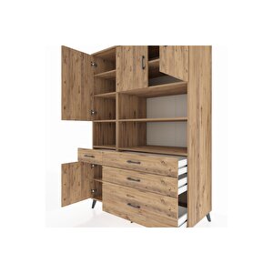 Kronos Dolap 9 Raflı 4 Çekmeceli 4 Kapaklı 132x59x195 Çam-çam/çam