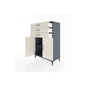 Hyperion Dolap Tek Raflı 3 Çekmeceli 2 Kapaklı 88x44x134 Antrasit-aytaşı