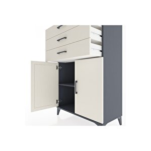 Hyperion Dolap Tek Raflı 3 Çekmeceli 2 Kapaklı 88x44x134 Antrasit-aytaşı
