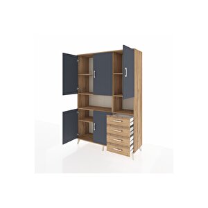 Hyperion Dolap 7 Raflı 4 Çekmeceli 5 Kapaklı 132x44x195 Çam-antrasit/çam