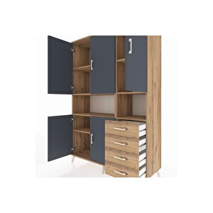 Hyperion Dolap 7 Raflı 4 Çekmeceli 5 Kapaklı 132x44x195 Çam-antrasit/çam