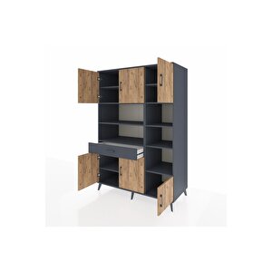 Kronos Dolap 10 Raflı Tek Çekmeceli 6 Kapaklı 132x59x195 Antrasit-çam/antrasit