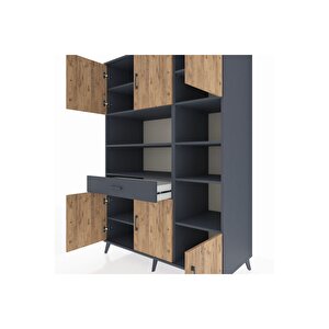 Kronos Dolap 10 Raflı Tek Çekmeceli 6 Kapaklı 132x59x195 Antrasit-çam/antrasit