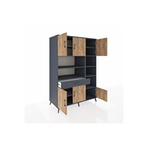 Kronos Dolap 10 Raflı Tek Çekmeceli 6 Kapaklı 132x59x195 Antrasit-çam/antrasit