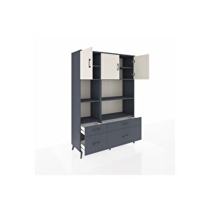 Hyperion Dolap 8 Raflı 4 Çekmeceli 3 Kapaklı 132x44x195 Antrasit-aytaşı/antrasit