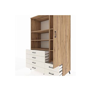 Kronos Dolap 7 Raflı 6 Çekmeceli Tek Kapaklı  132x59x195 Çam-çam/aytaşı